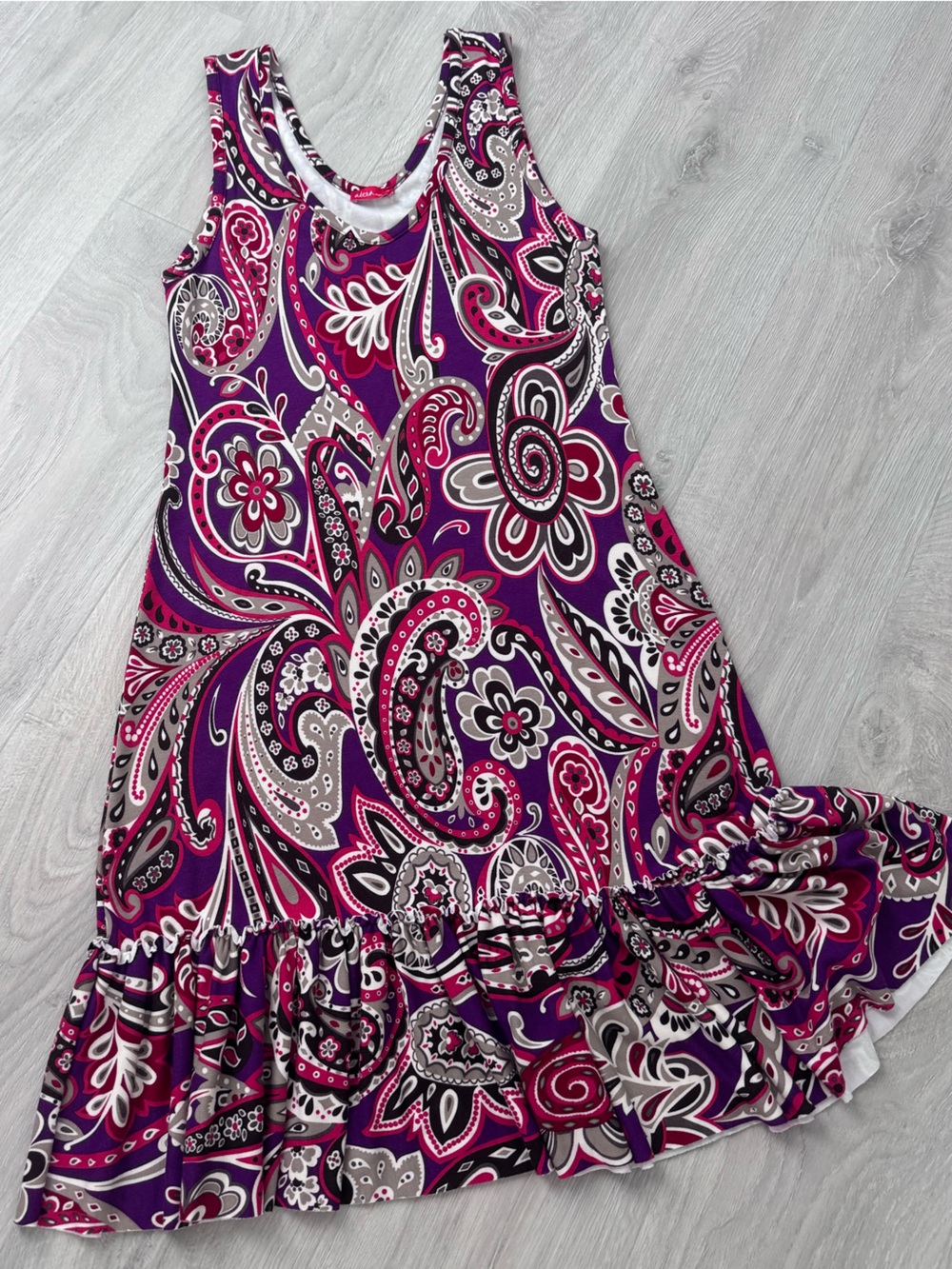 Purple Paisley Ruffle Hem Tank Dress